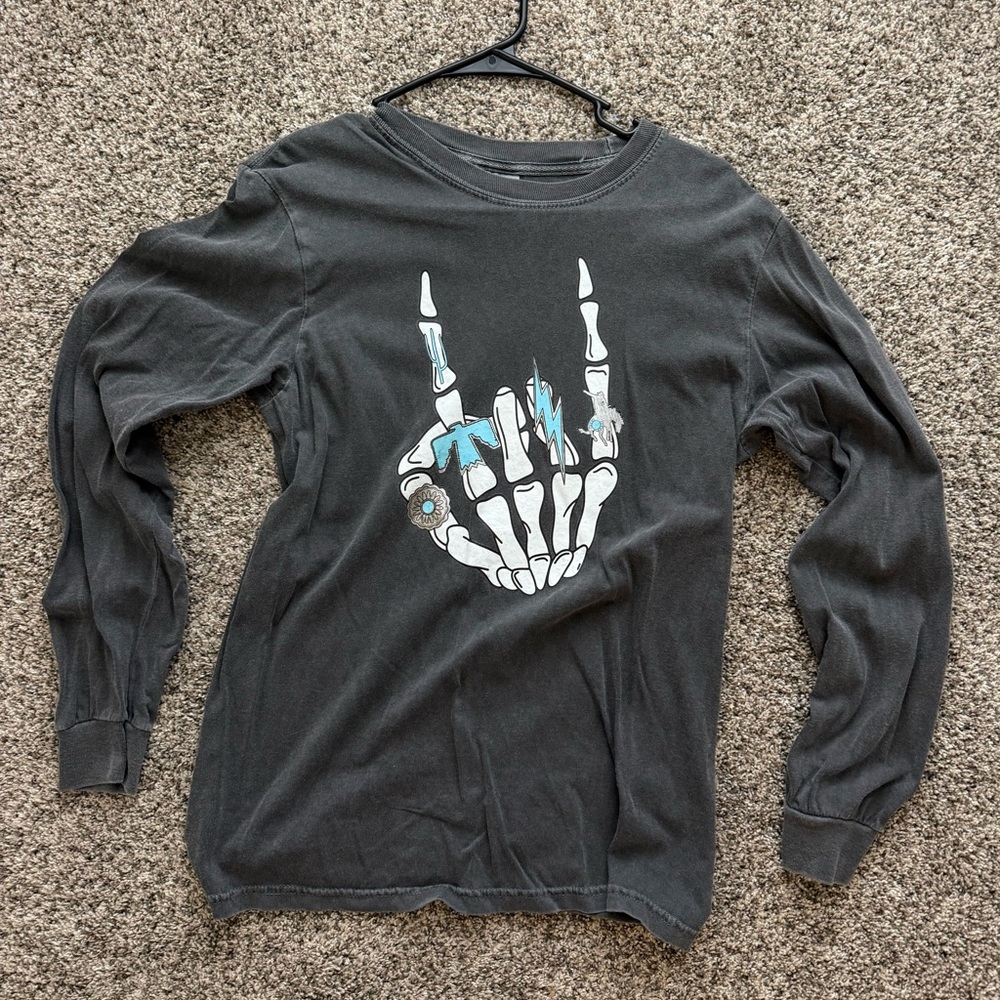 Western Punchy Graphic Skeleton Hand, with turquoise Long Sleeve Tee